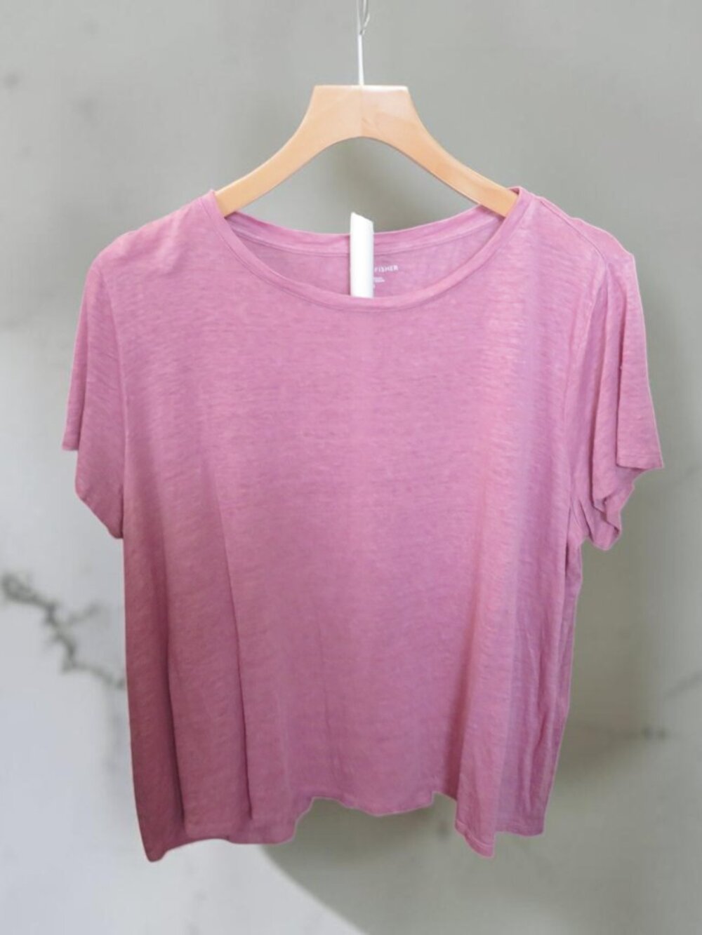 Eileen Fisher - Organic Linen Jersey Crew Neck Tee - Large - Pink(Magnolia) VGC